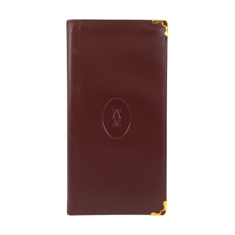 CARTIER Cartier Must Line Bordeaux Gold Hardware Leather Long Wallet Billfold...
